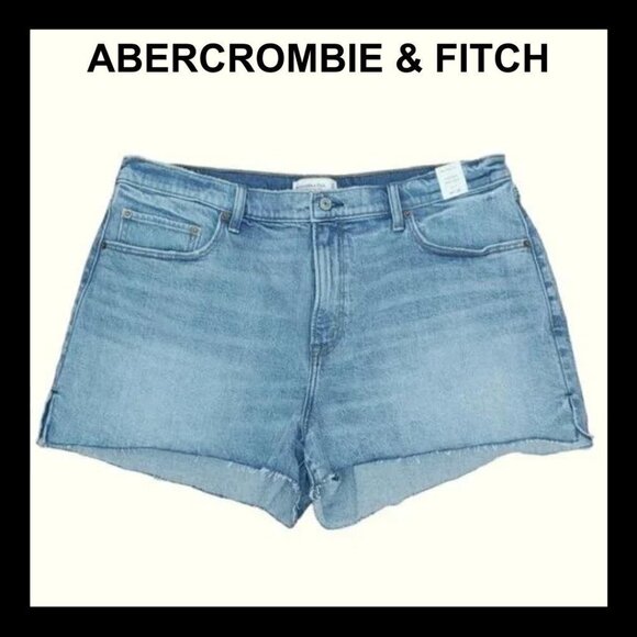 NWT ABERCROMBIE & FITCH medium wash high rise denim mom shorts - Picture 1 of 12